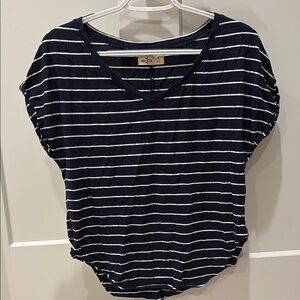 Hollister Blue and White Dolman Sleeve T-Shirt